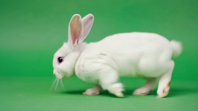 Wei&szlig;es Kaninchen auf gr&uuml;nem Chroma Key &ndash; freistellbares Tier-Video f&uuml;r Compositing