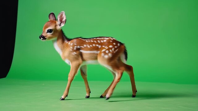 Rehkitz auf gr&uuml;nem Chroma Key Greenscreen isoliert &ndash; Tieraufnahme f&uuml;r Compositing und Videoeffekte