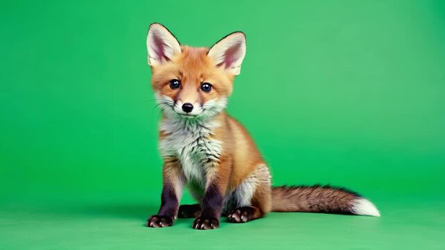 Fuchswelpe auf Chroma Key Greenscreen isoliert 