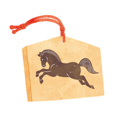 馬の絵が描かれた絵馬のイラスト｜Japanese Ema with Horse Illustration