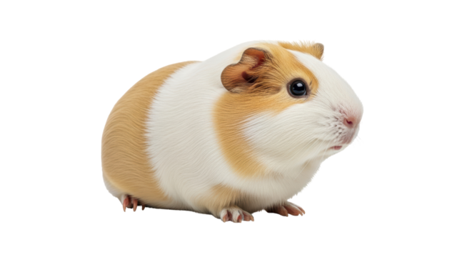 Isolated guinea pig is staring off into space, a cute golden-white pet with short hair