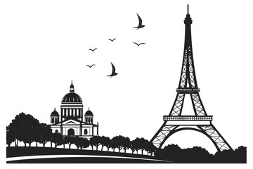 Obraz premium Iconic Paris Skyline Silhouette with Eiffel Tower and Dome 1.