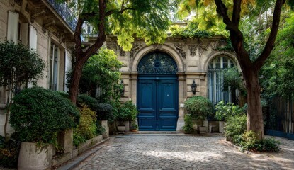 Obraz premium Cobblestone Courtyard with Teal Door