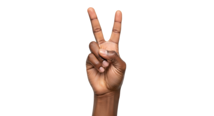 Isolated hand gesturing victory with two fingers, peace symbol on a neutral backdrop