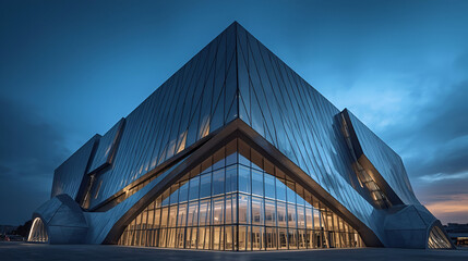 Exterior futuristic modern architecture with abstract geometric facade design and creative building pattern