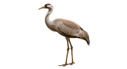 Isolated Sandhill Crane, Grey Brown Plumage, Standing on One Leg, Tall Bird, Elegant Animal