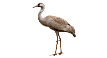 Isolated Sandhill Crane, Grey Brown Plumage, Standing on One Leg, Tall Bird, Elegant Animal