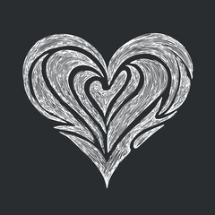 Stylized heart illustration with intricate lines and swirls on a dark background.