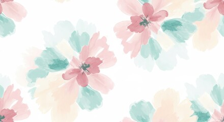 Watercolor floral pattern pastel flowers on white background.