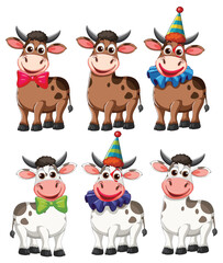 Cartoon Cows in Party Hats and Bow Ties