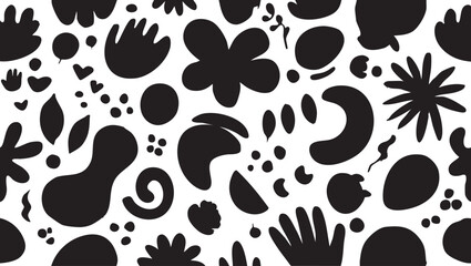 Black and white abstract vector pattern: seamless floral and organic shapes eps silhouette