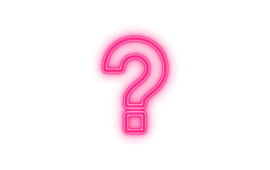 A vibrant and modern pink neon question mark symbol, glowing brightly with a minimalist outline, representing queries, solutions, and information, isolated on transparent background.