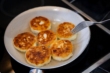 Cottage Cheese Pancakes on White Plate