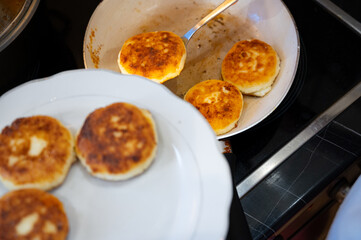 Cottage Cheese Pancakes on White Plate