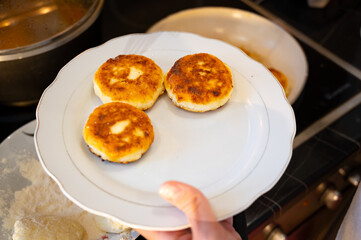 Cottage Cheese Pancakes on White Plate