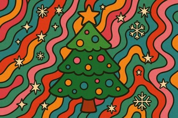 Vibrant festive Christmas tree illustration.