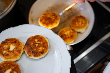 Cottage Cheese Pancakes on White Plate