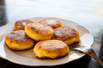 Cottage Cheese Pancakes on White Plate