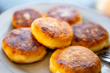 Cottage Cheese Pancakes on White Plate