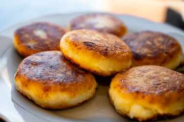 Cottage Cheese Pancakes on White Plate