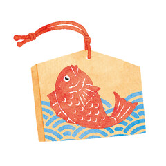 鯛が描かれためでたい絵馬のイラスト｜Japanese Ema with Sea Bream Design