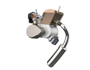 Cut-Out 3D Render: Detailed Small Internal Combustion Engine. Ideal for Moped, Scooter, Motorized Bicycle Projects. Precision Model with Carburetor, Spark Plug, Exhaust. Transparent HD PNG classic 
