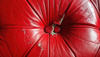 Worn red leather cushion