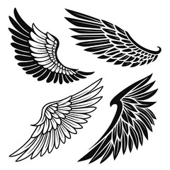 black and white wings set , Wings Illustration eps, vector