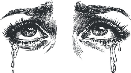 A detailed illustration of two eyes shedding tears, expressing deep emotion and sadness.