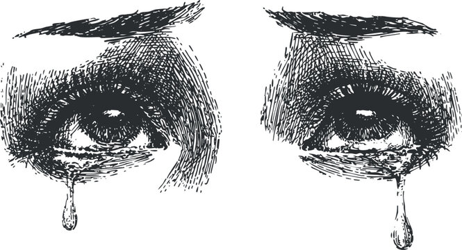 A detailed illustration of expressive eyes with tears symbolizing deep emotion and sadness.