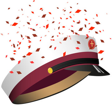 Traditional Danish graduation cap, studenterhue with confetti. Vector Illustration