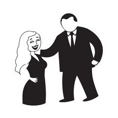 Beautiful Woman in Formal Dress Black and White Illustration Vector Art Design