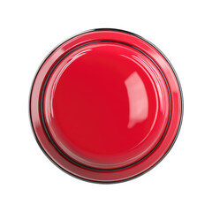 Red round button, top view.  Glossy,  circular,  control