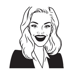 Beautiful Woman in Formal Dress Black and White Illustration Vector Art Design