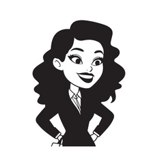 Beautiful Woman in Formal Dress Black and White Illustration Vector Art Design