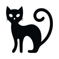 Mysterious black cat silhouette with curled tail and bright eyes