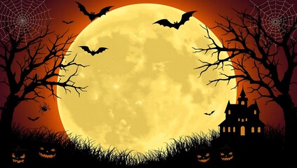 Halloween Night Spooky Full Moon and Haunted House