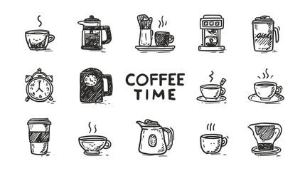 Hand-drawn coffee time collection