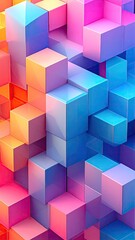 Obraz premium Abstract 3D block pattern. Vibrant cubes in various shades of pink, blue, and orange