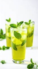 Refreshing green iced tea drinks with mint