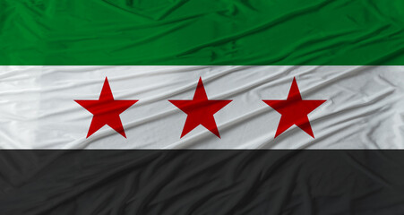 Syrian flag waving. Flag of Syria with cloth texture