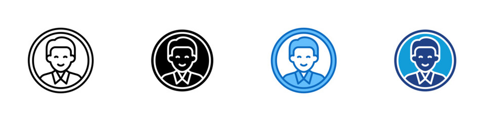 Male Profile Multiple Style Icon Design Vector - Circular avatar of a man, symbolizing user, male account, identity, or membership