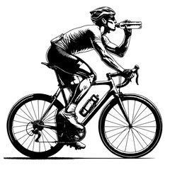 Naklejka premium Cyclist drinking water while cycling race