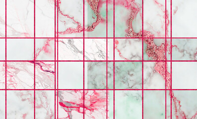 Modern marble mosaic, art deco wallpaper, marbled tile, geometrical fashion marbling illustration
