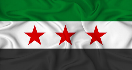 Realistic Syria flag waving. Close up of flag of Syria with cloth texture