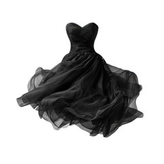 Naklejka premium Elegant black evening dress in flowing chiffon fabric for occasions on a transparent background, cut out