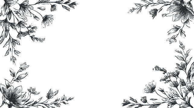 Elegant black and white floral border illustration perfect for invitations or decorative designs.