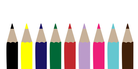 A group of colorful wooden pencils, perfect for drawing and art, are isolated on a white background. rainbow, color, pen, row, wood, green, yellow, equipment, orange, pink, brown, paint