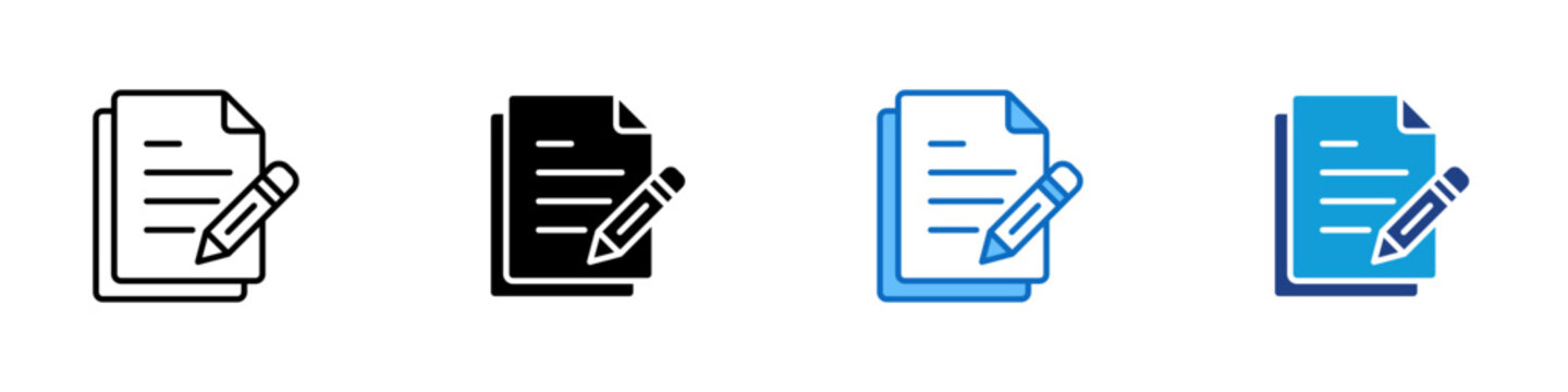 Document Edit Multiple Style Icon Design Vector - Paper with pencil, representing editable form, application, or data entry