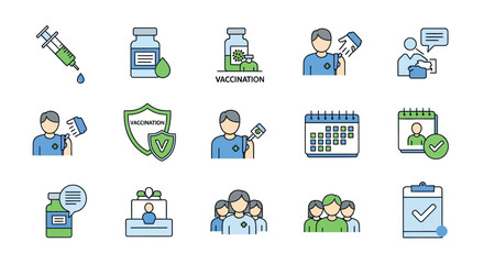 Expertly designed healthcare icons for vaccination, health, and medical services promoting wellness